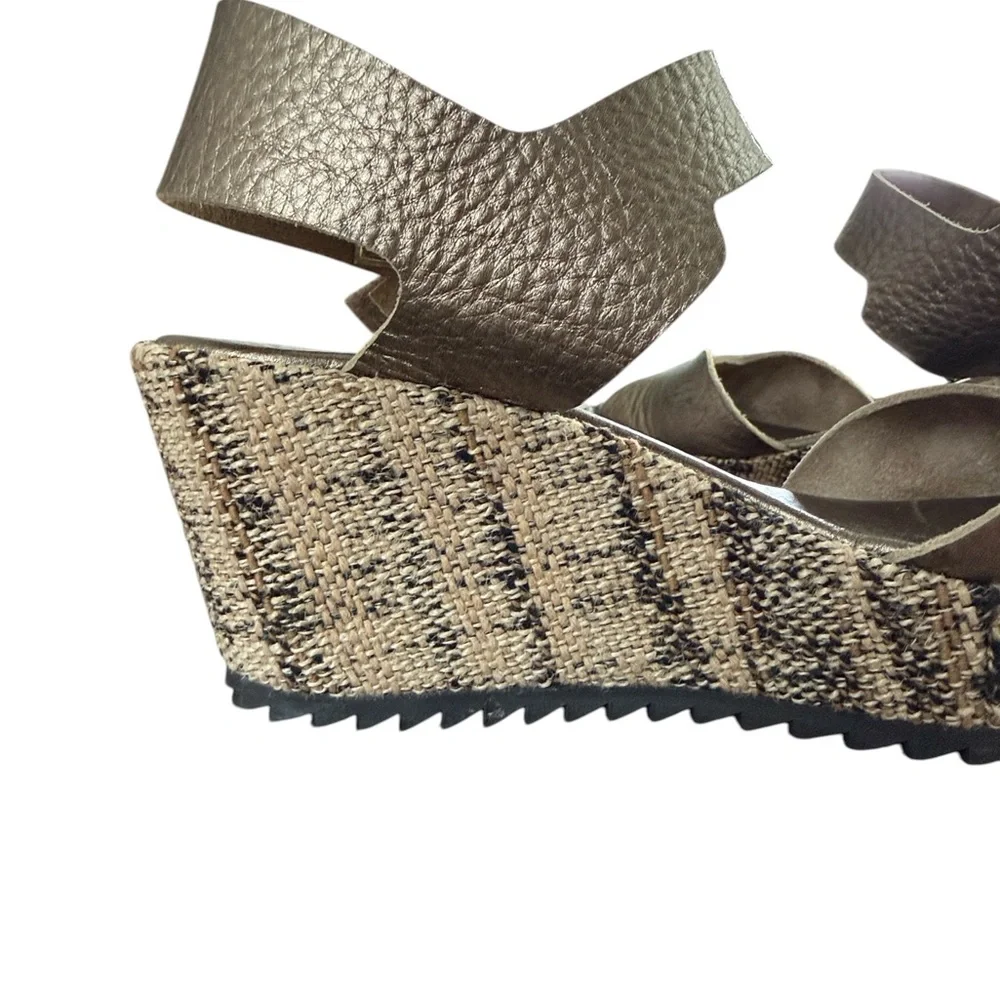 Pedro Garcia Fama Metallic Leather Wedges  With Jute Wrapped Platform Size 39.5